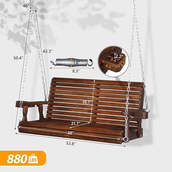 VINGLI XL Size Patio Wooden Porch Swing Outdoor with Cup Holders - Photo 4