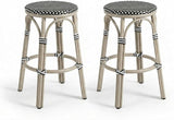 PURPLE LEAF French Outdoor Round Bar Stool Set of 2 Bar Chairs 30" Handwoven Wicker Rattan Backless Stackable White - Photo 1
