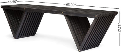 Outdoor Bench - Acacia Wood with Geometric Triangular Design and Open Slat Paneling - Perfect for Modern Outdoor Décor - for Your Patio, Garden, or Deck, Dark Gray