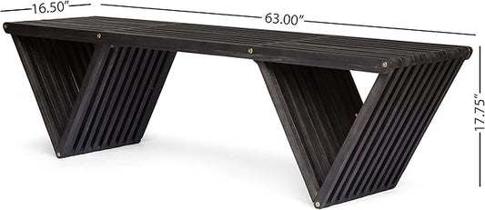 Outdoor Bench - Acacia Wood with Geometric Triangular Design and Open Slat Paneling - Perfect for Modern Outdoor Décor - for Your Patio, Garden, or Deck, Dark Gray