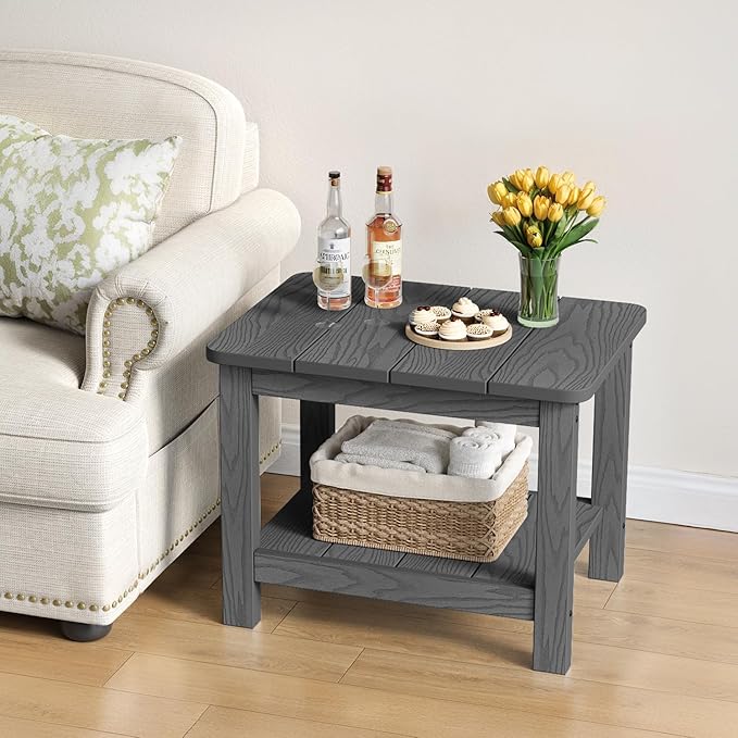 18" Outdoor Side Table, 2-Tier Patio Side Table, Weather Resistant, Easy Assembled - Photo 7