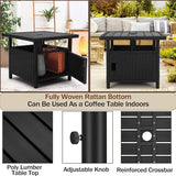Outdoor Patio Umbrella Side Table with Umbrella Hole Small Wicker Coffee Table with Storage & 2 Weight Bags for Outside - Photo 7