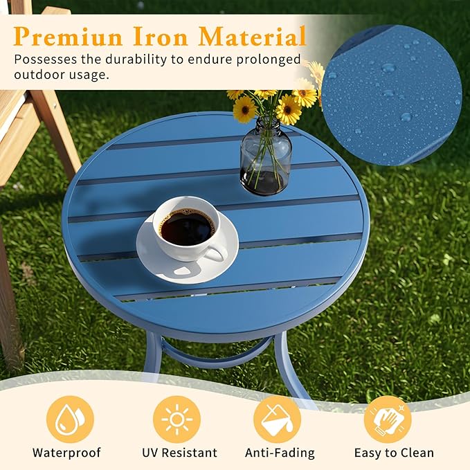 Outvita Outdoor Round Side Table, Small Metal End Table Black Coffee Table for Patio Lawn Garden Living Room Bedroom Sturdy (Single Layer, Navy Blue)