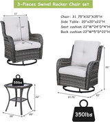 Rilyson Wicker Rocking Chair Swivel Chairs - 3 PC Rocker Patio Furniture Set Rattan Rocking Bistro Sets with Glass Top - Photo 5