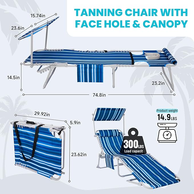 #WEJOY 3 in 1 Tanning Chair with Face Hole & Canopy - Photo 2