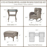 Belord 5 Piece Patio Rocking Chairs Furniture Set - Outdoor Wicker Furniture with Ottomans and Side Table - Photo 6