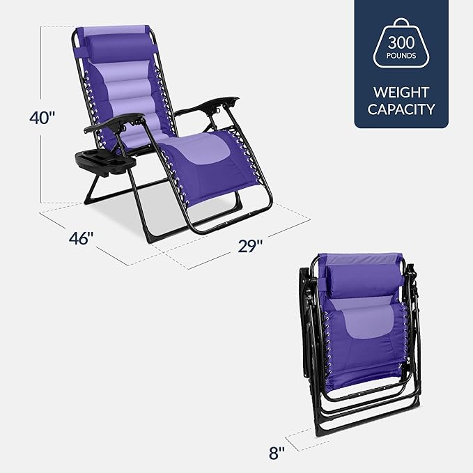 Best Choice Products Oversized Padded Zero Gravity Chair, Folding Outdoor Patio Recliner - Photo 2