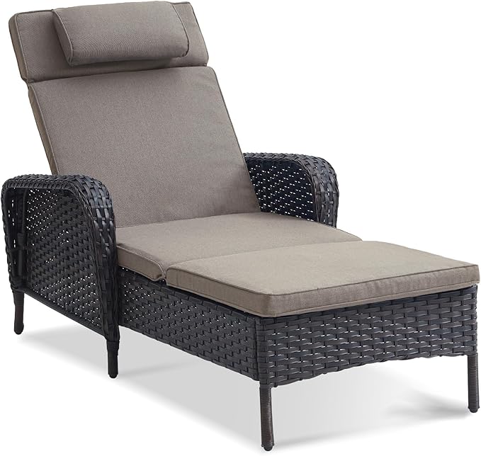 Belord Outdoor Chaise Lounge Patio Recliner - 75 Inch Adjustable Wicker Chaise Lounge with Soft Pillow Removable - Photo 1