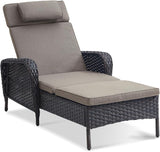 Belord Outdoor Chaise Lounge Patio Recliner - 75 Inch Adjustable Wicker Chaise Lounge with Soft Pillow Removable - Photo 1