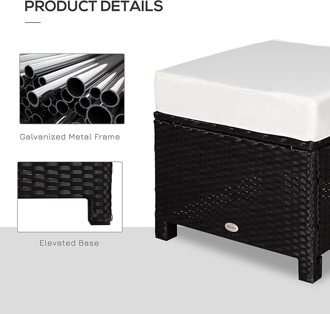 Outsunny 2 Piece 20" Patio Wicker Ottoman with Thick Padded Cushion, Multipurpose Outdoor PE Rattan Footrest - Photo 6