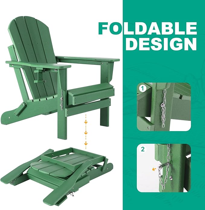 Adirondack Chairs Set of 2 with Cushions & Cup Holders, HDPE Weather Resistant Folding Adirondack Chair for Adults - Photo 5