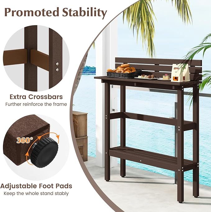 Tangkula Outdoor Bar Table, 48 Inch Patio Pub Height Table with Storage Shelf & Adjustable Foot Pads - Photo 8