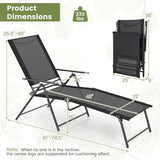 Tangkula Outdoor Lounge Chairs Set of 2, Patio Folding Chaise Recliner with 6-Level Backrest - Photo 3