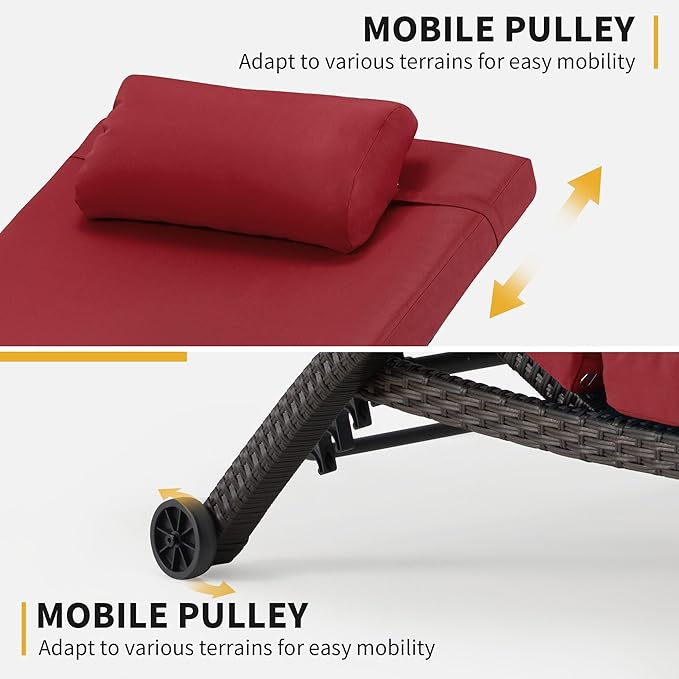 HOMREST Chaise Lounge Chairs Set of 2, PE Rattan Wicker Patio Lounge Chair with Adjustable 5 Position - Photo 4