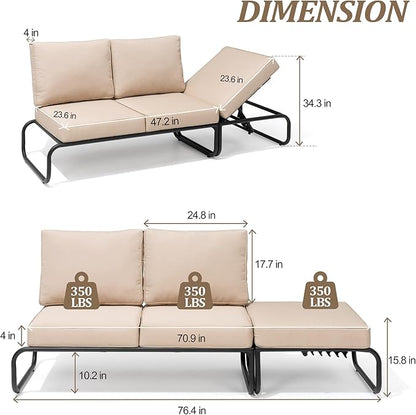 3PCS Aluminum Outdoor Furniture Sets with Cushion Patio Sectional Sofas with Adjustable Backsest, Patio Conversation Set for Pool, Backyard, Garden, Beige