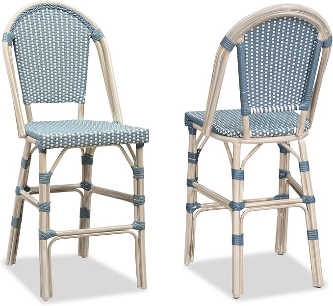 PURPLE LEAF French Counter Height Bar Stool Set of 2 25" White Print Finish Patio Bar Chairs with Back Rattan Bar - Photo 1