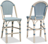 PURPLE LEAF French Counter Height Bar Stool Set of 2 25" White Print Finish Patio Bar Chairs with Back Rattan Bar - Photo 1