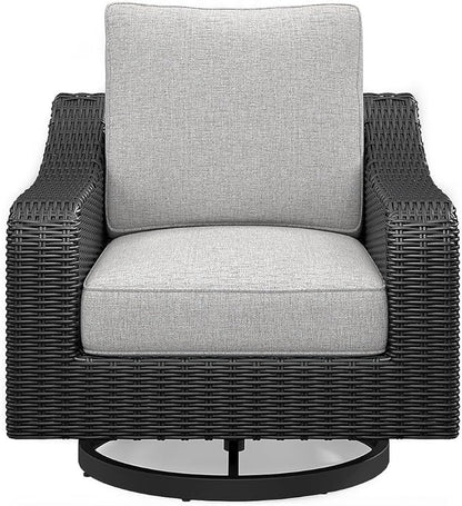 Signature Design by Ashley Beachcroft Casual Outdoor Weather Resistant Rust Free Swivel Lounge Chair with Removable Cushion, Light Gray & Black