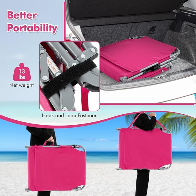 Goplus Tanning Chair, Folding Outdoor Beach Lounge Chair with Face & Arm Hole, Carrying Strap, Pillow - Photo 7