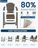 FOOWIN Tall Adirondack Chair Set of 2, All Weather HDPE Bar Height Adirondack Chair with Double Connecting Trays - Photo 6