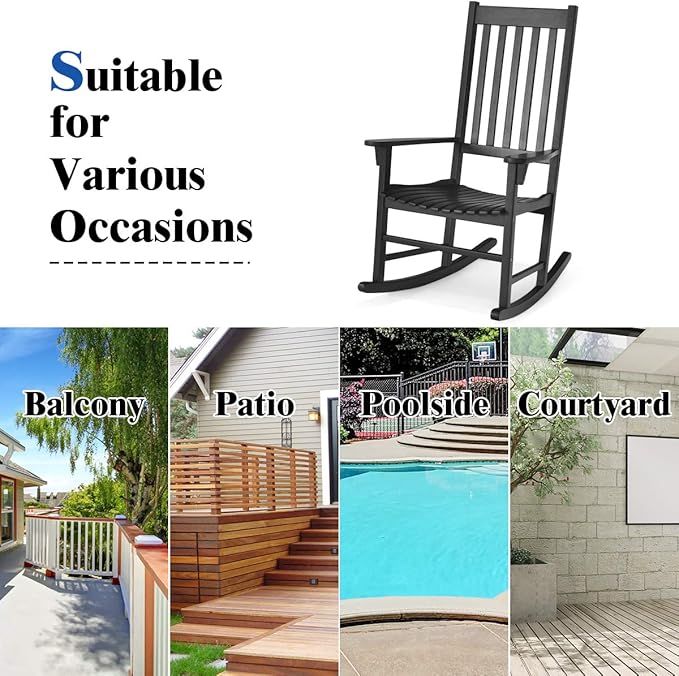 Giantex Rocking Chair Acacia Wood Frame Outdoor& Indoor for Garden, Lawn, Balcony, Backyard and Patio Porch Rocker (2, Black)