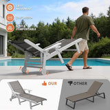 Outdoor Chaise Lounge Chair with Textilene Surface, 5-Position Adjustable Pool Lounge Chair with Wheels & Cup Holder - Photo 4