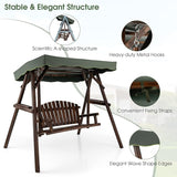 Tangkula Wooden Porch Swing, 2 Person A-Frame Outdoor Swing with Adjustable Canopy, Armrest, 2 Side Tables - Photo 4