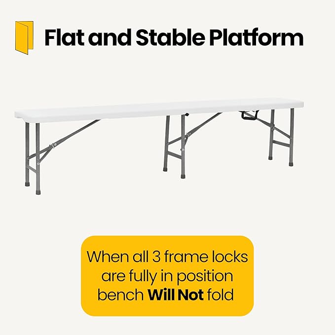 BTEXPERT Set of 2, 6 feet Plastic Folding Bench Indoor Outdoor Portable Picnic Party Garden Dining Seat Camping Soccer Multipurpose Activities w/Handle UV Waterproof Steel Frame Stackable Fold-in-Half