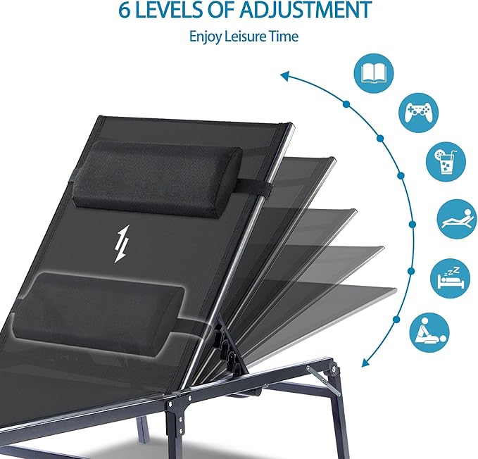 Foldable Outdoor Lounge Chairs Set of 4, No Assembly Chaise Lounge Outdoor with Cup Holder and 6 Adjustable Positions - Photo 4