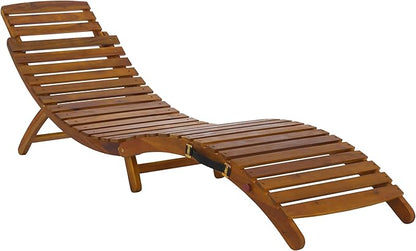 SAFAVIEH Outdoor Patio Furniture Collection - Fanty Brown Solid Wood Folding Chaise Lounge Chair, Slatted Teak-Style Design, Portable Sun Lounger with No Cushion (PAT6803A)