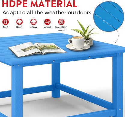 Costaelm Patio Conversation Table, Tatio Accent HDPE Outdoor Weather Resistant, Square Outdoor Porch Balcony Patio Drink Table for Outside, Pool, Backyard, Pacific Blue