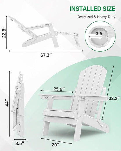 YEFU Adjustable Adirondack Chair with Retractable Ottoman Set of 8,Folding Adirondack Chair with Cup-Holder, Outdoor Chairs with Footrest,Weather Resistant Fire Pit Chairs,for Patio Lawn