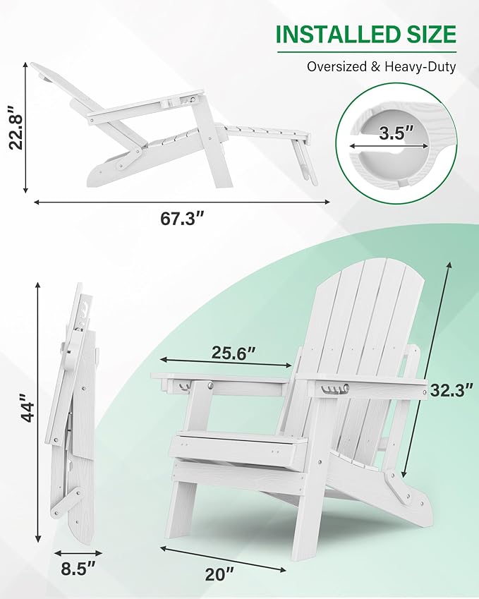 YEFU Adjustable Adirondack Chair with Retractable Ottoman Set of 6,Folding Adirondack Chair with Cup-Holder, Outdoor Chairs with Footrest,Weather Resistant Fire Pit Chairs,for Patio Lawn