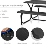 Giantex Picnic Bench Set Outdoor Camping All Weather Metal Base Wood-Like Texture Backyard Poolside Dining Party Garden - Photo 5