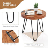 Giantex Outdoor Side Table Teak Wood - 20” Round End Table with Epoxy Resin Tabletop, Solid Live Edge, Metal Frame - Photo 6