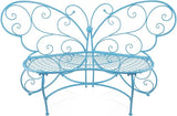 Alpine Corporation BAZ400BL Indoor Outdoor Metal Butterfly Shaped Garden Bench, 62" Long, Blue - Photo 1