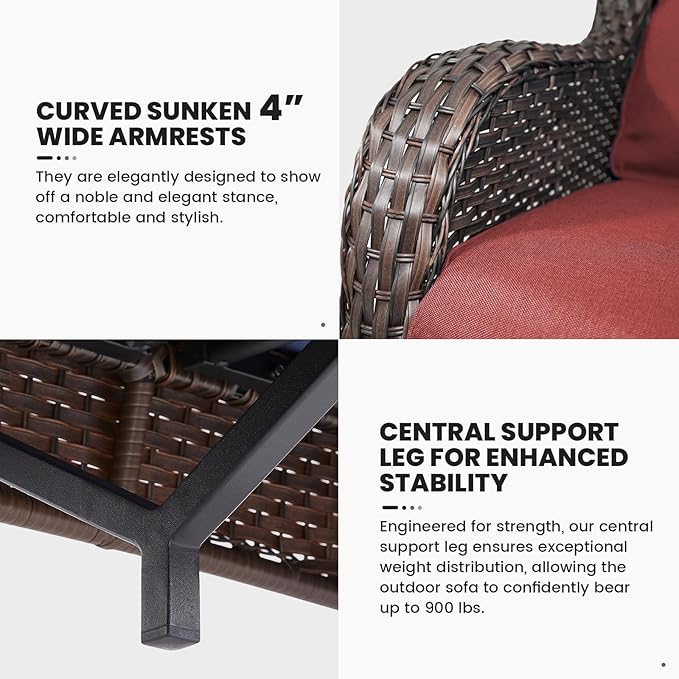 Belord Patio Wicker Furniture 4 Pieces Outdoor Furniture Set Patio Sofa Set with Wicker Chairs and Coffee Table - Photo 8