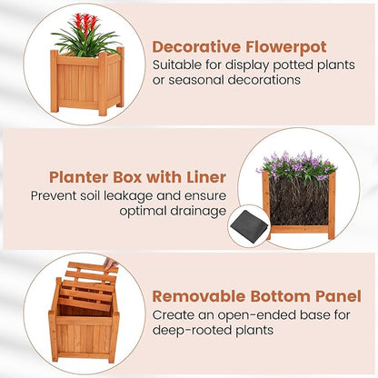 Giantex 2-in-1 Outdoor Bench with 2 Raised Garden Beds, Wood with Teak Oil Finish, Garden Bench Seat with Planter Boxes for Porch Balcony Lawn Yard, DIY Assembly, Orange