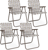 GYMAX Lawn Chair Folding, Webbed Beach Lounge Chairs Set with Highback - Photo 1