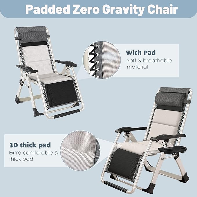 Slsy Zero Gravity Chair, Reclining Lounge Chair with Removable Tray for Indoor and Outdoor, Patio Recliner Folding Reclining Chair