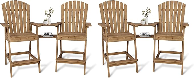 Outdoor Adirondack Barstools with Connecting Tray, Tall Adirondack Chairs Bar Chairs for Deck, Balcony, Backyard, Patio Bar Stool Chair with High Back, Bar Height Adirondack Chairs Set of 4