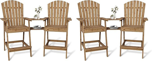 Outdoor Adirondack Barstools with Connecting Tray, Tall Adirondack Chairs Bar Chairs for Deck, Balcony, Backyard, Patio Bar Stool Chair with High Back, Bar Height Adirondack Chairs Set of 4