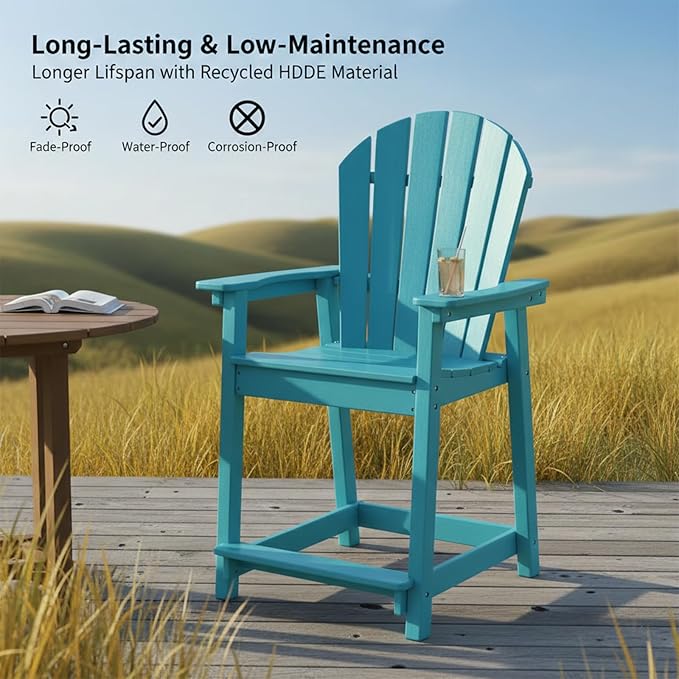 OTSUN Tall Modern Adirondack Chairs Set of 6, All Weather HDPE Bar Height Adirondack Stools Widened Durable Design for Porch Patio Yard Lawn Fire Pit Bistro Basement Indoors & Outdoors