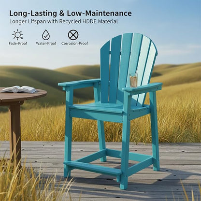 OTSUN Tall Modern Adirondack Chairs Set of 6, All Weather HDPE Bar Height Adirondack Stools Widened Durable Design for Porch Patio Yard Lawn Fire Pit Bistro Basement Indoors & Outdoors