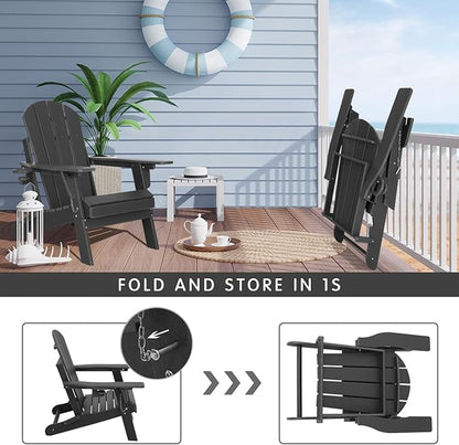 Okeysen Adjustable Adirondack Chair Set of 2 Folding Plastic Outdoor Fire Pit Chair Weather Resistant 3-Positons Patio Chair with Cup Holder for Outdoor Porch Garden Backyard Deck and Pool, Black