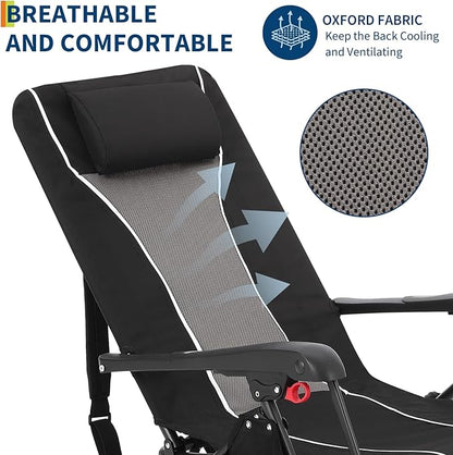 Folding Chaise Lounge Chair for Outdoor – Portable Backpack Reclining Camping Chair with Adjustable Backrest, Pillow & Breathable Fabric, Heavy-Duty 330lbs Capacity, Sun Lounger for Beach Patio Garden