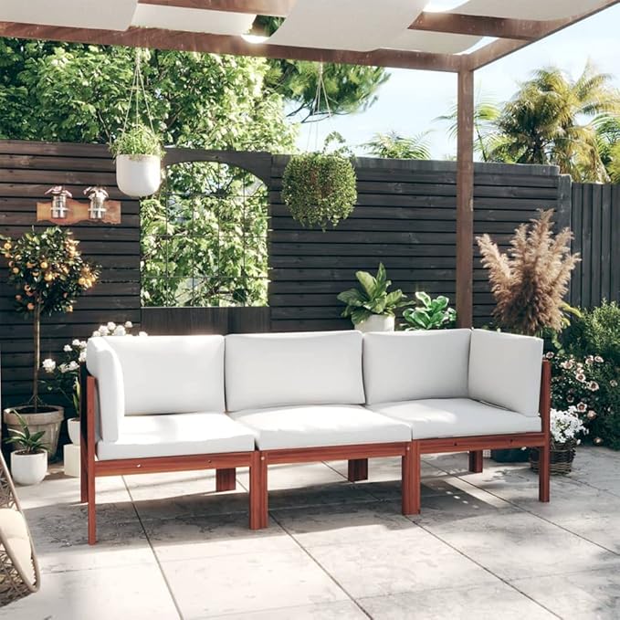3-Seater Garden Sofa Solid Acacia Wood Outdoor Furniture with Weather-Resistant Cushions Rustic Patio Seating for - Photo 1