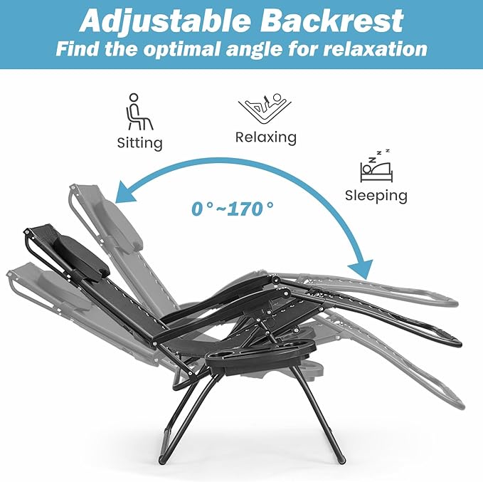 Goplus Zero Gravity Chairs, X-Large Folding Lounge Lawn Chair w/Canopy Shade & Cup Holder - Photo 5
