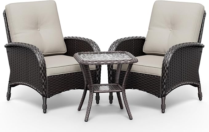 Joyside Wicker Patio Chairs, 3 Piece Rattan Outdoor Furniture with Thickened Cushions, High Back, Deep Seating - Photo 8