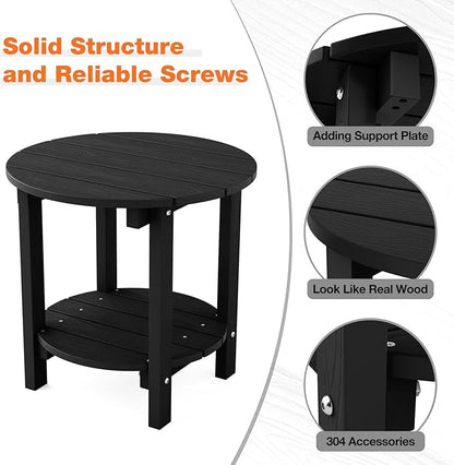 YEFU Adirondack Side Table Set of 2, 18" Double Outdoor Side Table, Poly Lumber end Table, Weather Resistant for Indoor, Patio, Pool, Porch, Backyard-Black